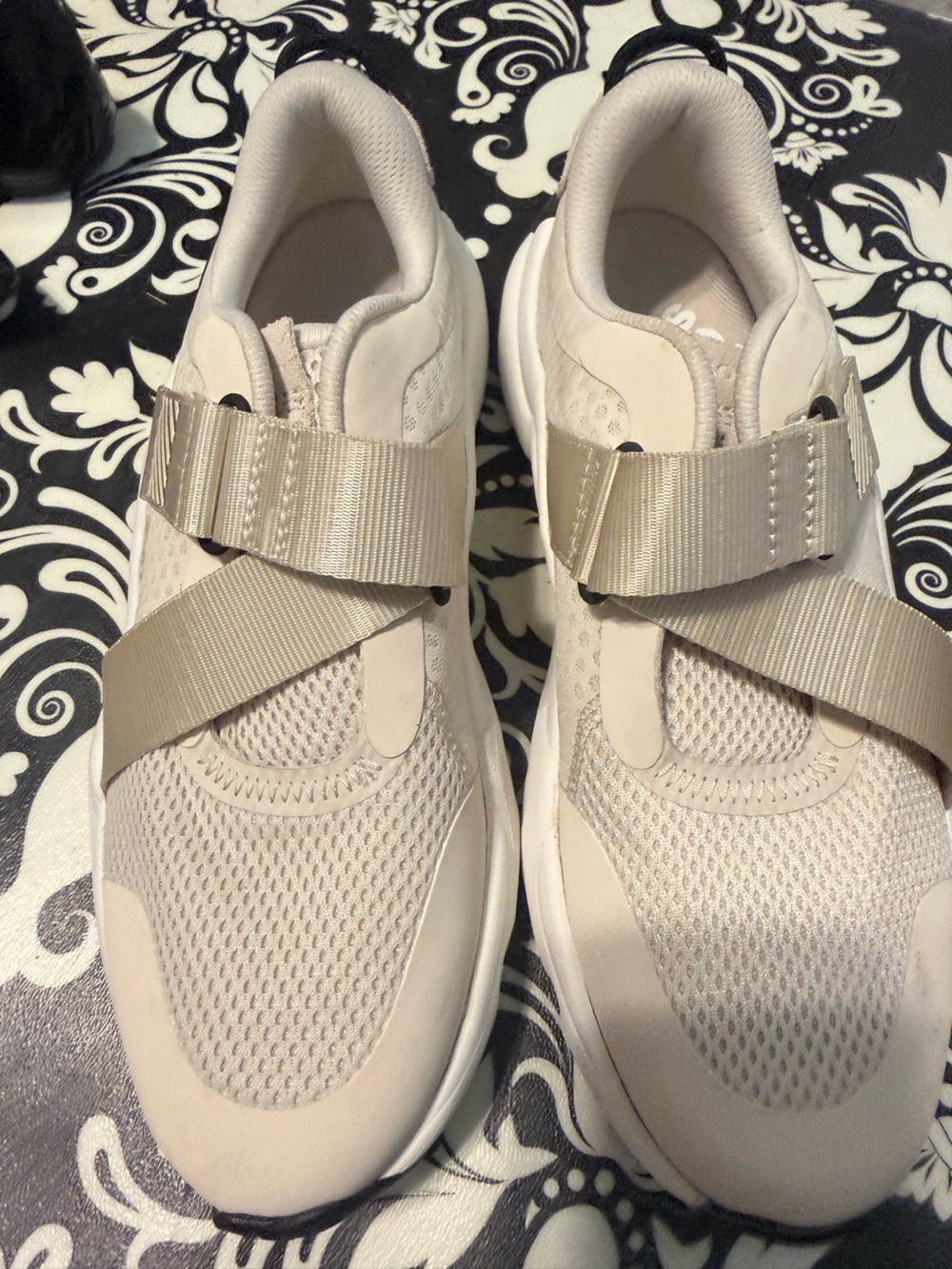 Neutral Beige Strap Mesh Sneakers